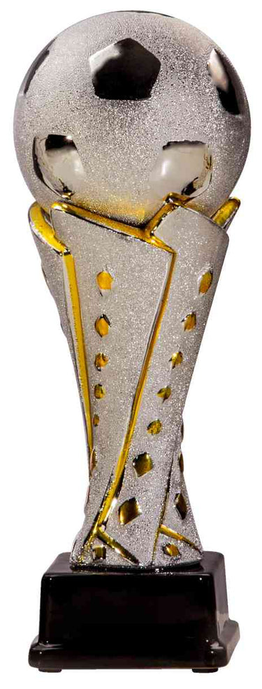 3-er Serie Fußball 220 mm - 300 mm PK739622-3 Trophäe mit exklusivem Design auf schwarzem Sockel.